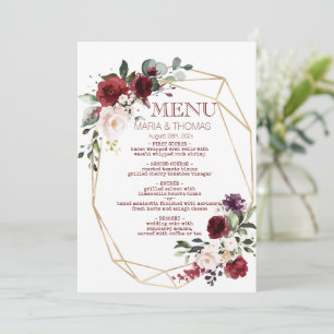 Wedding reception menu  card  floral