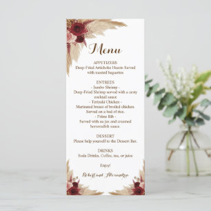 Wedding Reception Menu Pampas Grass