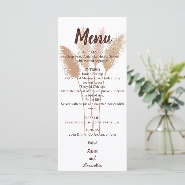 Wedding Reception Menu | Pampas Grass (Standing Front)