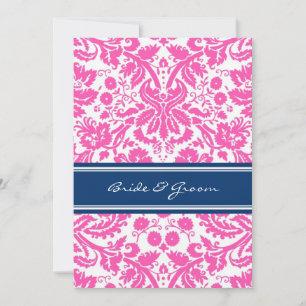 Wedding Reception Only Blue Pink Damask Invitation