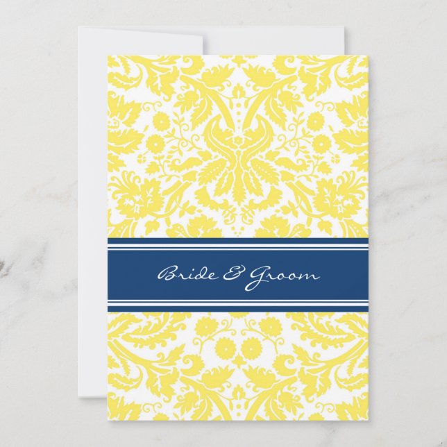 Wedding Reception Only Blue Yellow Damask Invitation (Front)