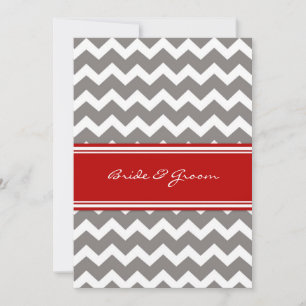 Wedding Reception Only Grey Red Chevron Invitation