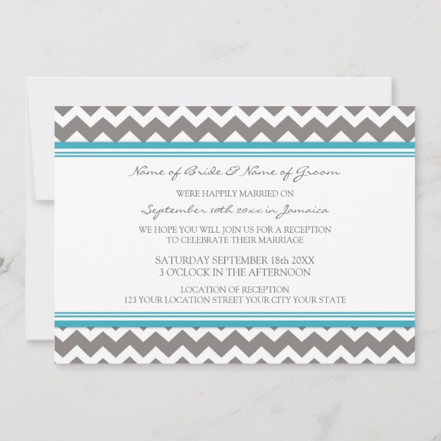 Wedding Reception Only Grey Teal Chevron Invitation (Back)