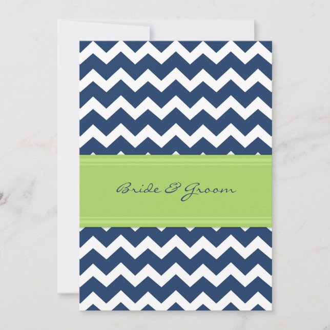 Wedding Reception Only Lime Blue Chevron Invitation (Front)