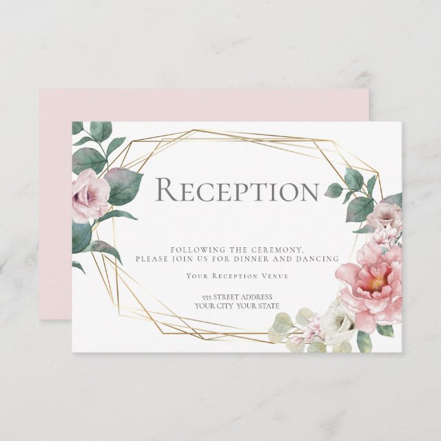 Wedding Reception | Pale Pink Peony Flowers Invitation (Front/Back)