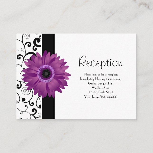 Wedding Reception Purple Gerbera Daisy w/ Scroll Enclosure Card (Front)