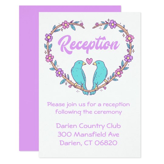 Wedding Reception Purple Turquoise Lovebird Heart Card