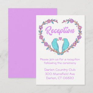 Wedding Reception Purple Turquoise Lovebird Heart Invitation