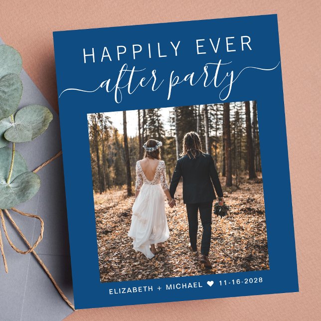 Wedding Reception QR Code Photo Blue Invitation (Your love story deserves a grand celebration!)