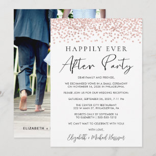 Wedding Reception Rose Gold Glitter Photo Announcement