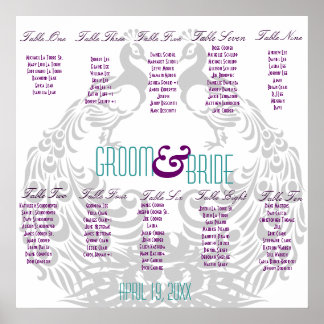 Wedding Reception Seating Chart - Peacock Themed