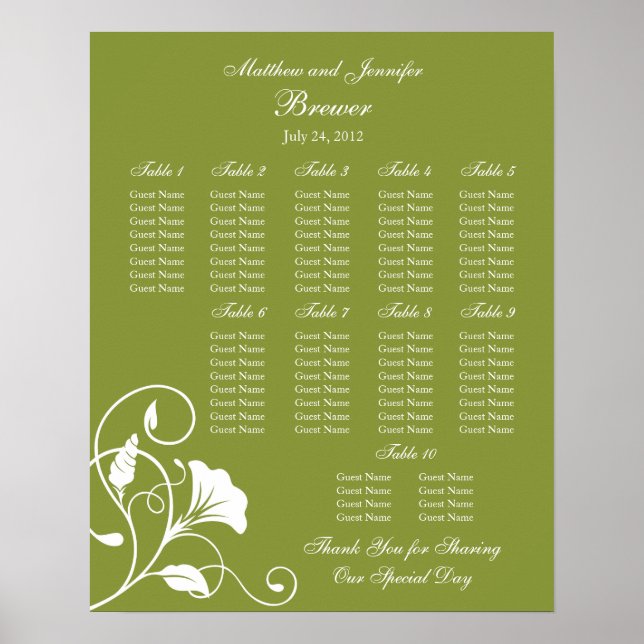 Wedding Reception Seating Chart - Standard Sizes (Front)