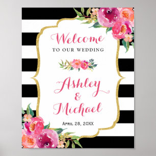 Wedding Reception Sign Fuchsia Purple Pink Floral