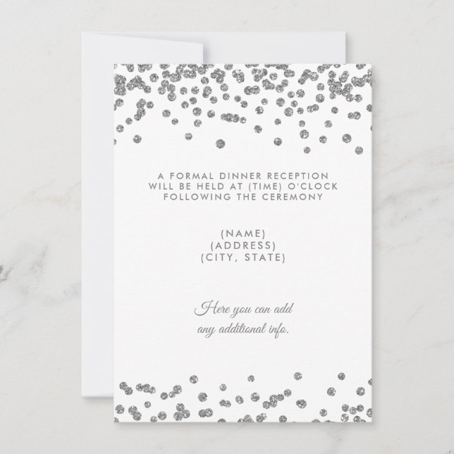 Wedding Reception Silver Glitter Confetti White Invitation (Front)