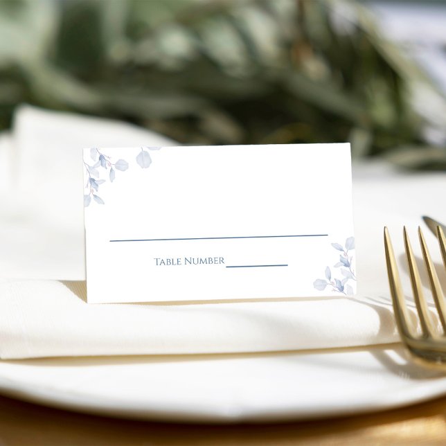 Wedding Reception Simple Floral Number Simple Blue Place Card (watercolor blue floral wedding reception place card.)