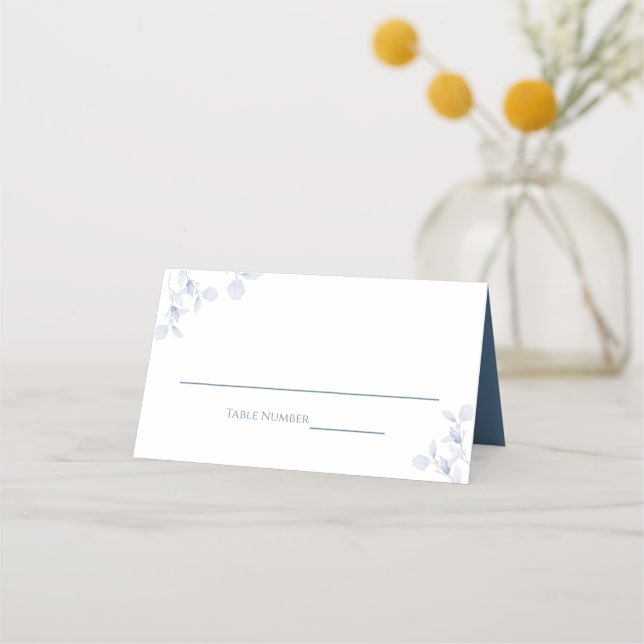 Wedding Reception Simple Floral Number Simple Blue Place Card (Front)