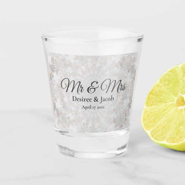 Wedding Reception Simple Silver White Gold Elegant Shot Glass (Front)