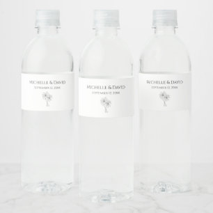 Wedding Reception Tropical Palm Trees Black White Water Bottle Label