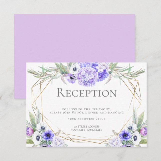 Wedding Reception | Violet Anemone Floral Bouquet Invitation (Front/Back)
