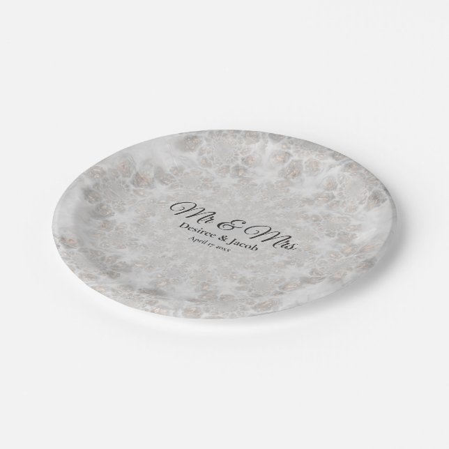 Wedding Reception White Silver Gold Simple Elegant Paper Plate (Angled)