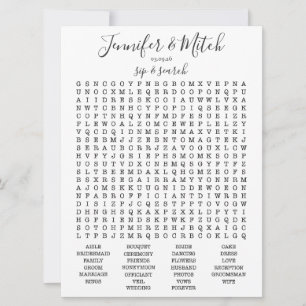 Wedding Reception Word Search Game, Custom Game Invitation