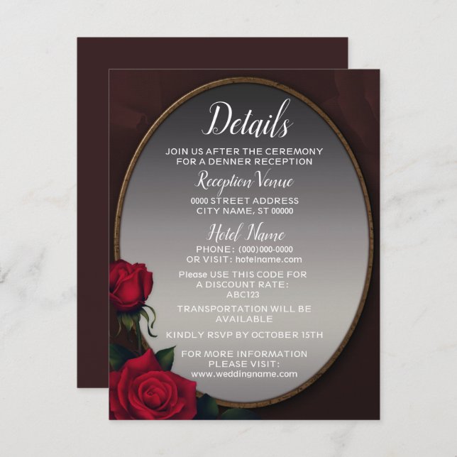 Wedding Red Blush Floral Silver Gray Mirror Detail Enclosure Card (Front/Back)