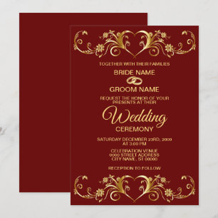Wedding Red Golden Geometric Pattern Elegant Invitation