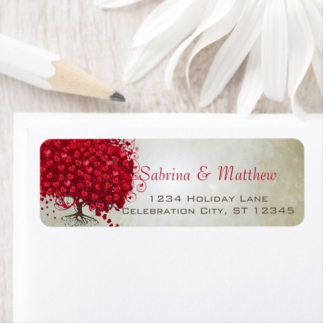 Wedding Red Heart Leaf Tree Return Address (Insitu)