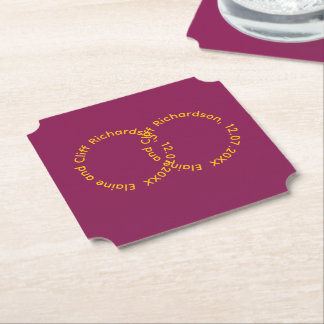 Wedding Red Names in Circles Paper Coaster