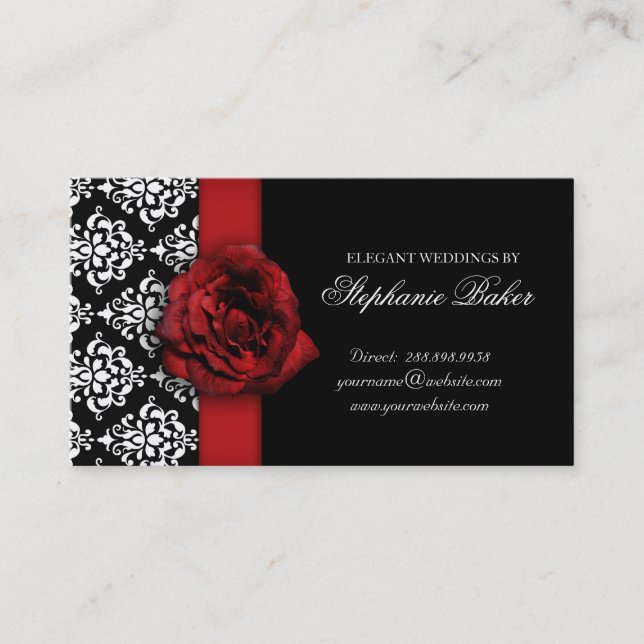 Wedding Red Rose Damask Appointment Card (Front)