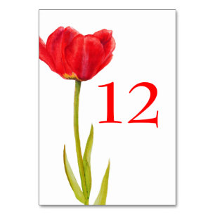 Wedding red tulip flower white table numbers