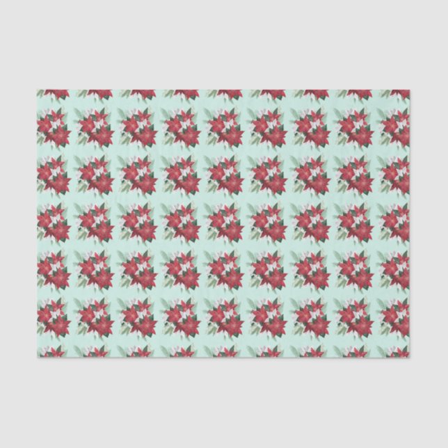 Wedding Red & White Xmas Florals Tissue Paper (Front)