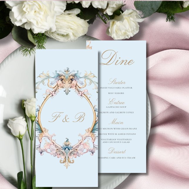 Wedding Regency Era Blue Monogram Monogram Menu (Creator Uploaded)