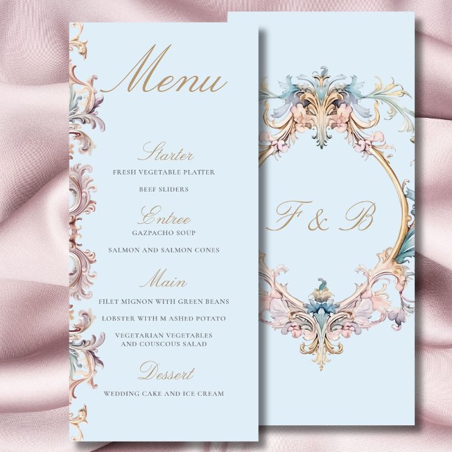 Wedding Regency Era Monogram Blue Menu (Creator Uploaded)