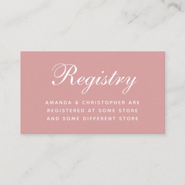 Wedding Registry Dusty Rose Pink Simple Script  En Enclosure Card (Front)