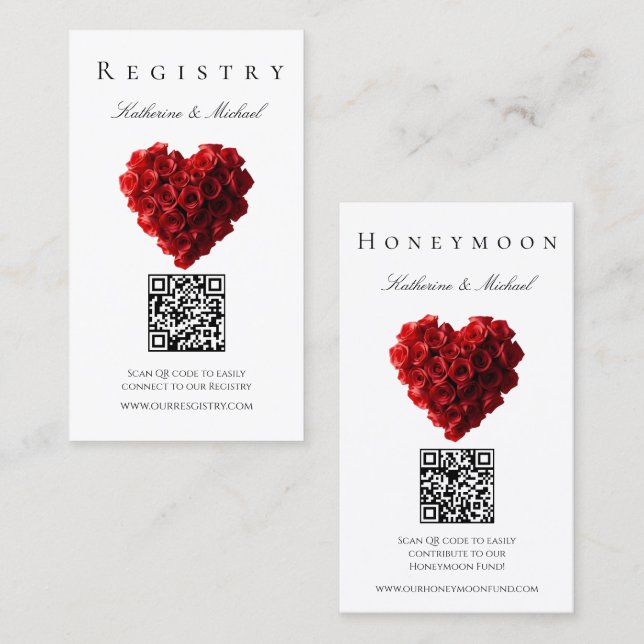 Wedding Registry-Heart Shaped Red Roses- Business Card (Front/Back)