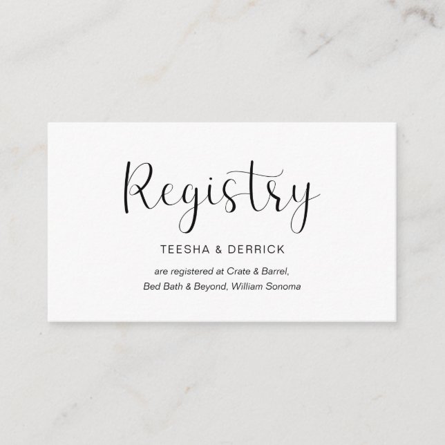 Wedding Registry, Minimal design, Black font Enclosure Card (Front)