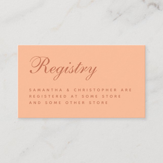 Wedding Registry Peach Brown Simple Enclosure Card (Front)