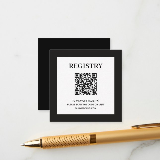 Wedding Registry QR Code Black Enclosure Card (Front/Back In Situ)