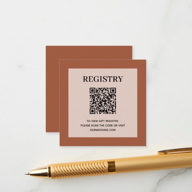 Wedding Registry QR Code Terracotta Enclosure Card (Front/Back In Situ)