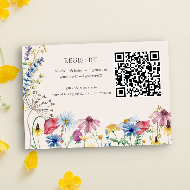Wedding Registry QR Code Wildflower Country Floral Enclosure Card (Wedding Registry card with qr code, custom store name(s) and registry website address.)
