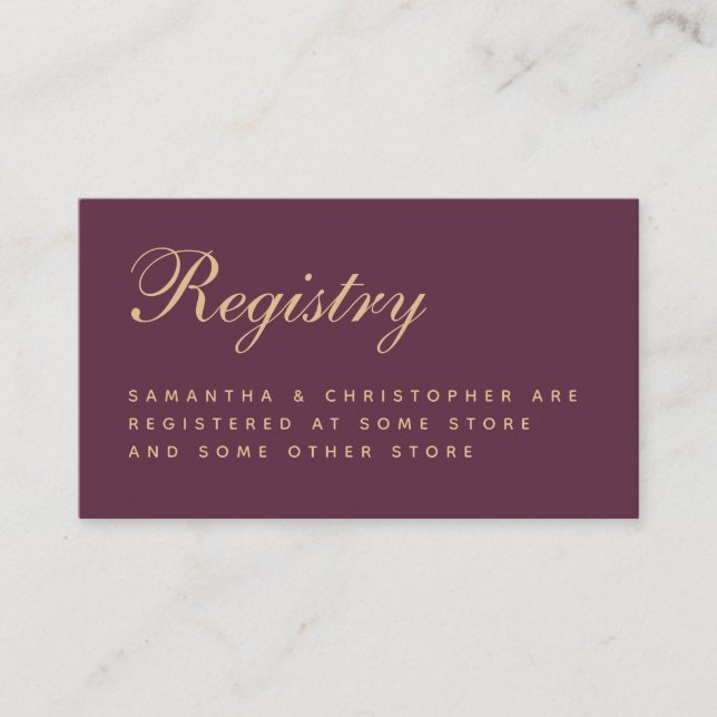  Wedding Registry Simple Wine Colour Golden Script Enclosure Card (Front)