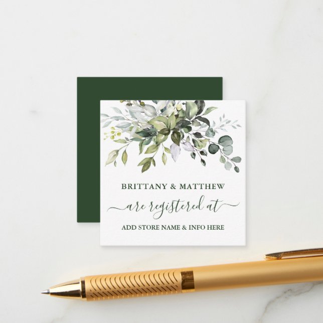 Wedding Registry Watercolor Greenery Enclosure Card (Front/Back In Situ)
