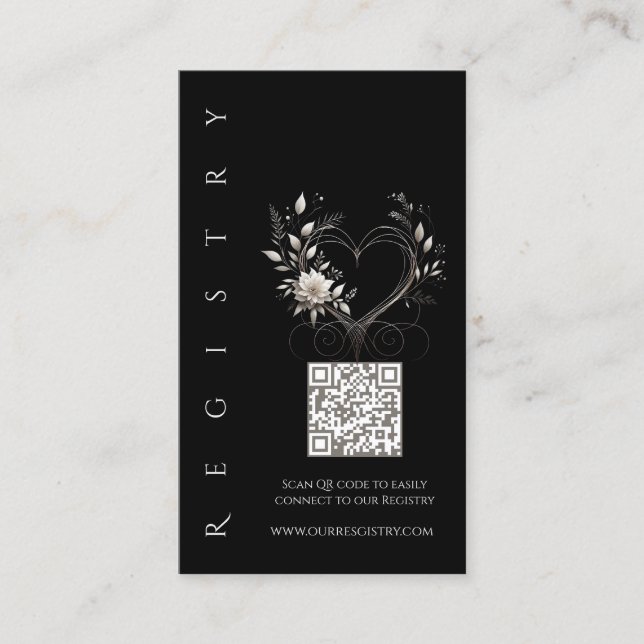 Wedding Registry-White Flowers with a Heart Business Card (Front)