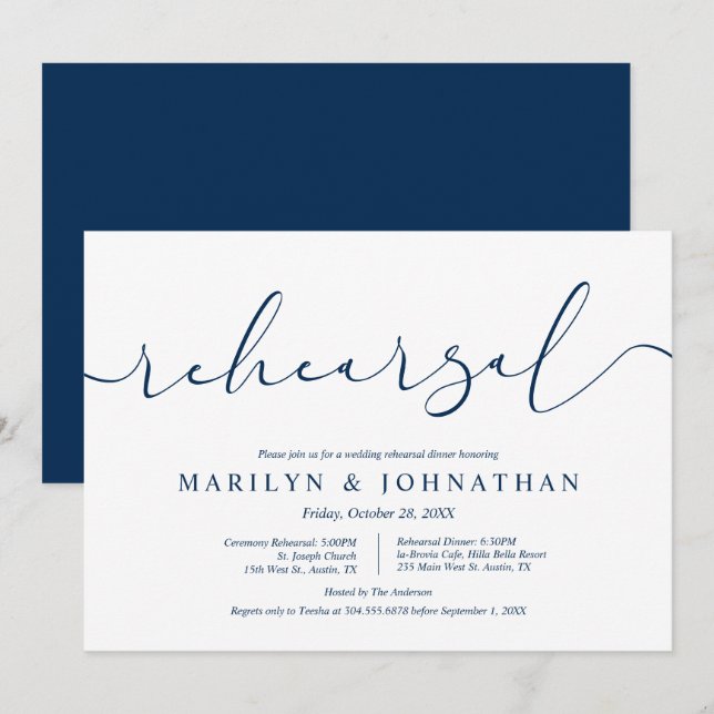 Wedding Rehearsal and Dinner, modern minimal Invitation (Front/Back)