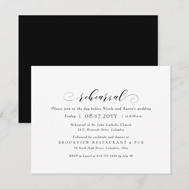 Wedding rehearsal and dinner simple elegant invitation (Front/Back)