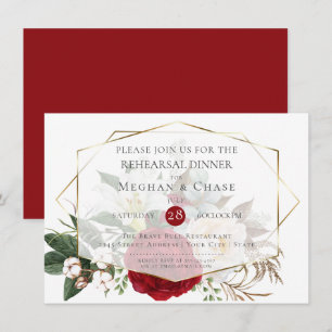 Wedding Rehearsal    Burgundy Peony Floral Spray Invitation