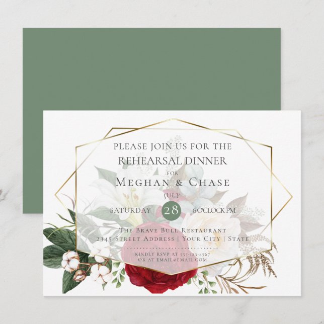 Wedding Rehearsal  | Burgundy Peony Floral Spray Invitation (Front/Back)