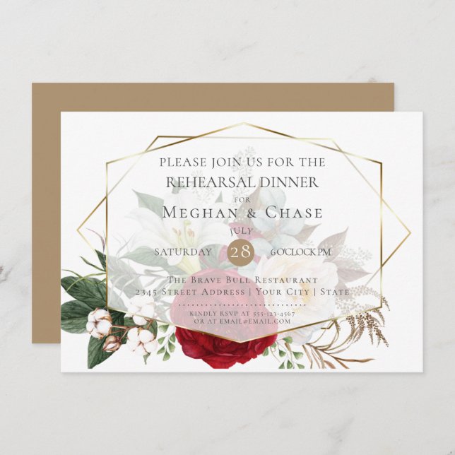 Wedding Rehearsal  | Burgundy Peony Floral Spray Invitation (Front/Back)