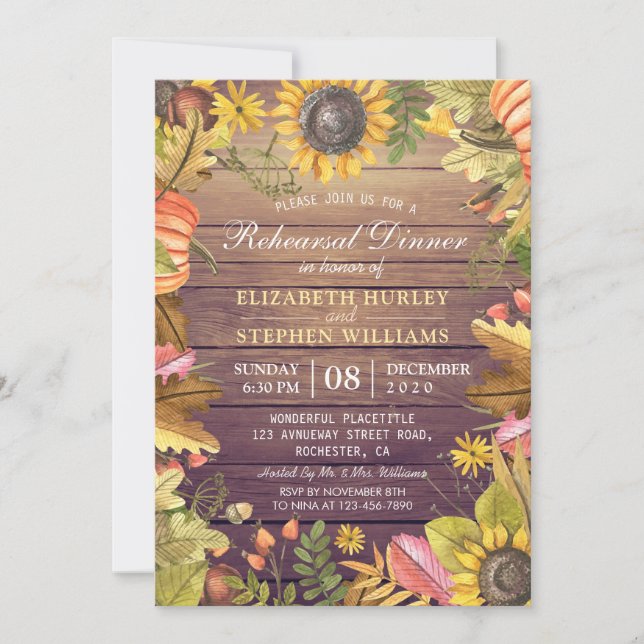 Wedding Rehearsal Dinner Autumn Leaves Pumpkins Invitation (Front)